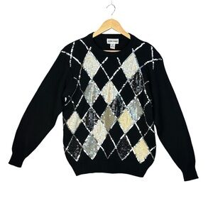 Alfred Dunner Sweater Knit Iridescent Sequin Diamond Design Size M
